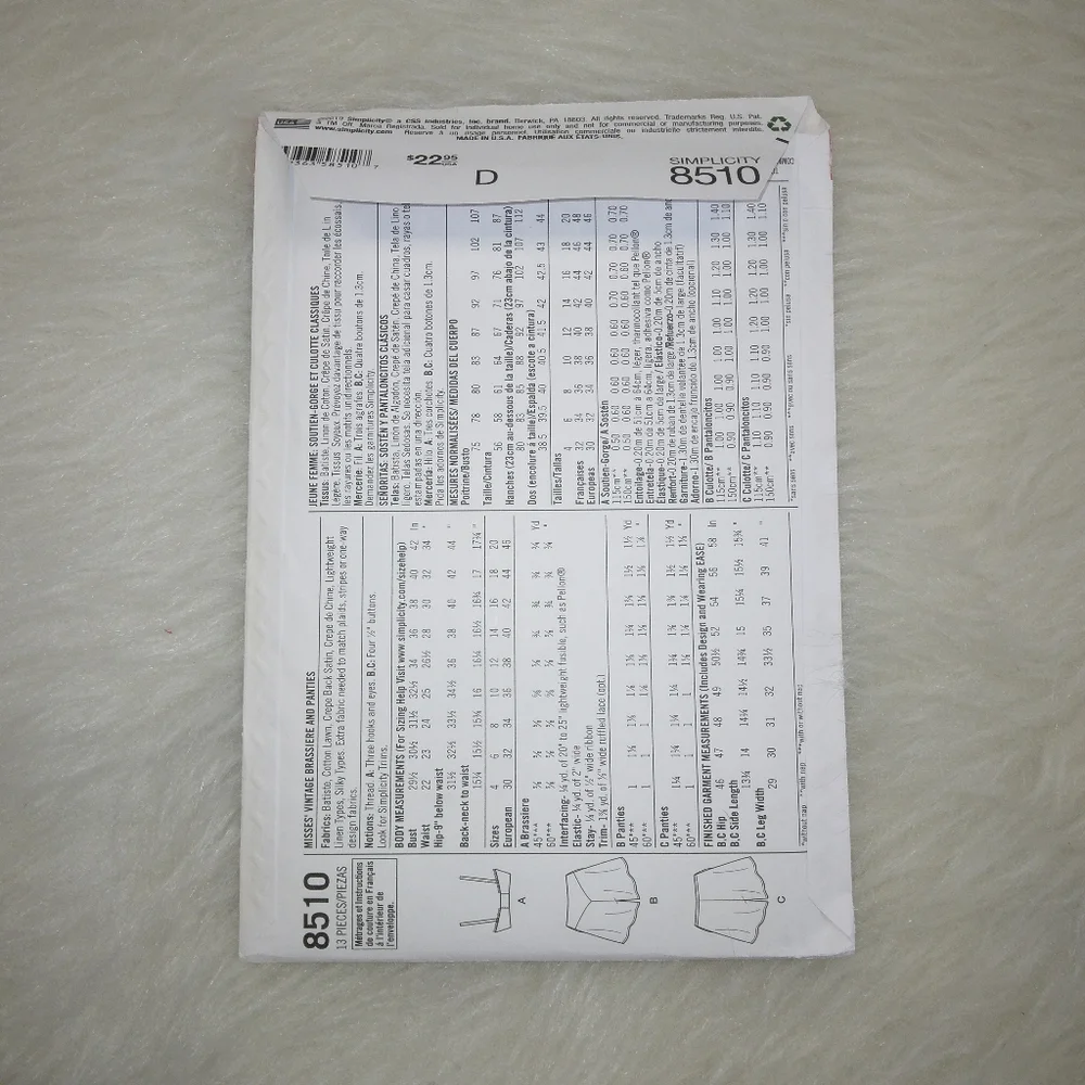 Simplicity 8510 1930s vintage bra & panties sz 4-12